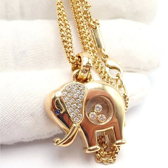 Authentic! Chopard 18k Yellow Gold Large Happy Elephant Pendant Necklace - Picture 5 of 15